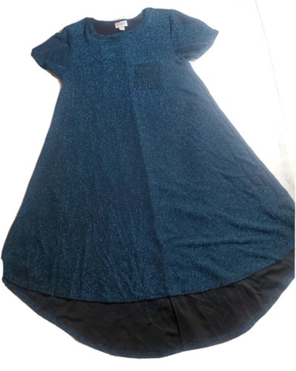 Lularoe Carly Swing Dress blue METALLIC THREAD On BLACK extra small xs